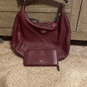 Burgundy Coach bag with wallet